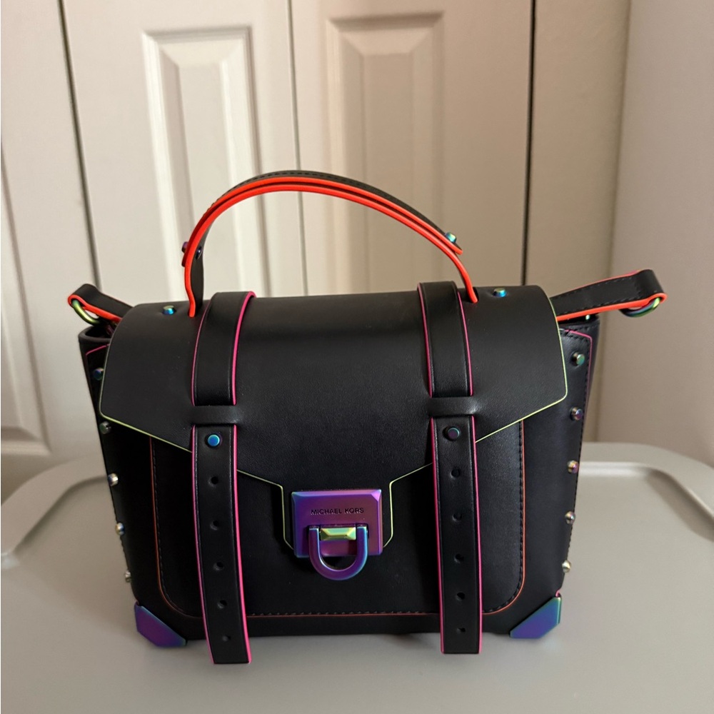 Michael Kors Black Satchel with Multicolor Trim